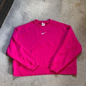 Nike Pink Crewneck Sweatshirt - Hot Pink with White Swoosh